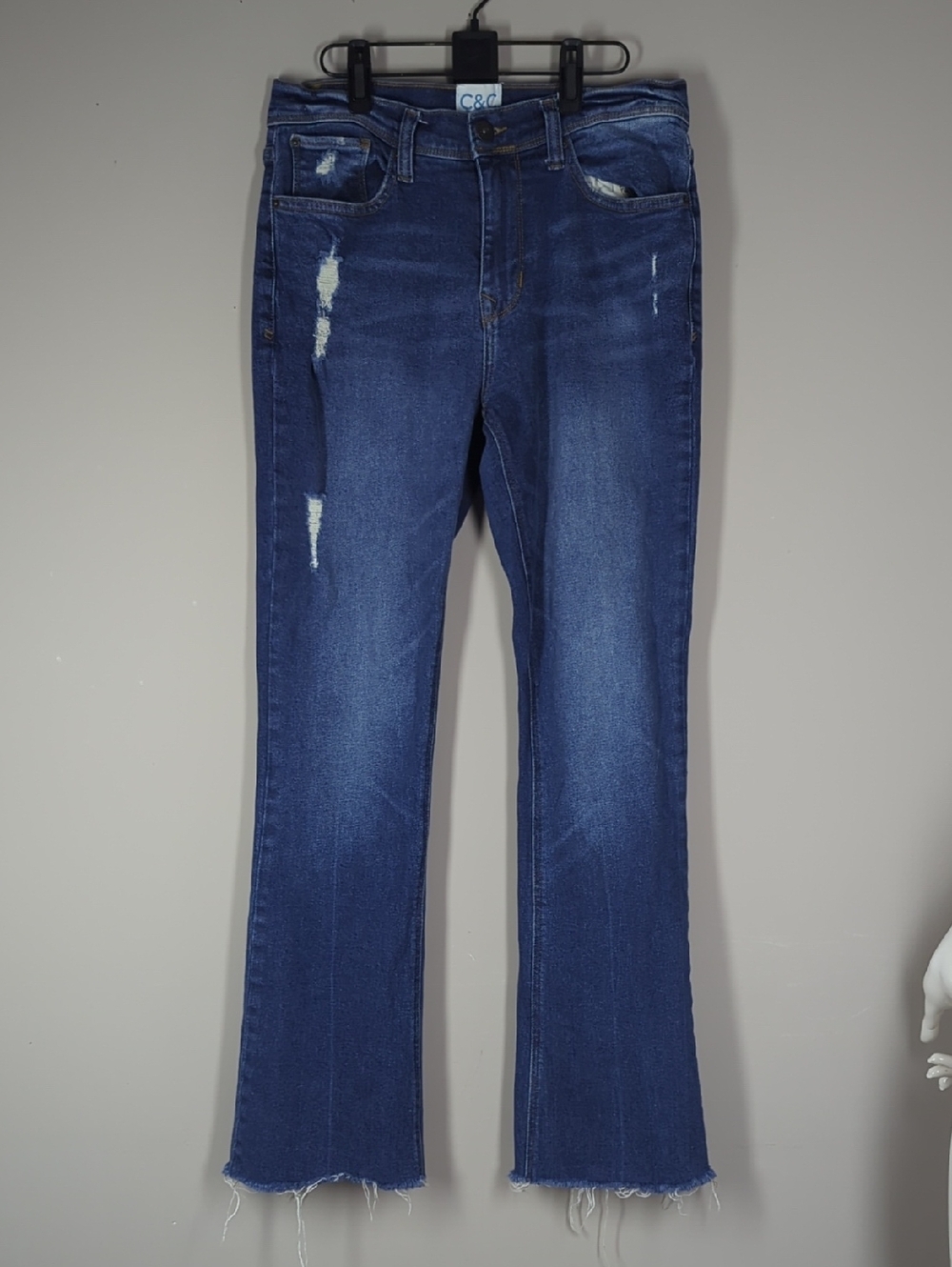 C&C California Dark Blue Women's Distressed Bootcut Jeans Stretch